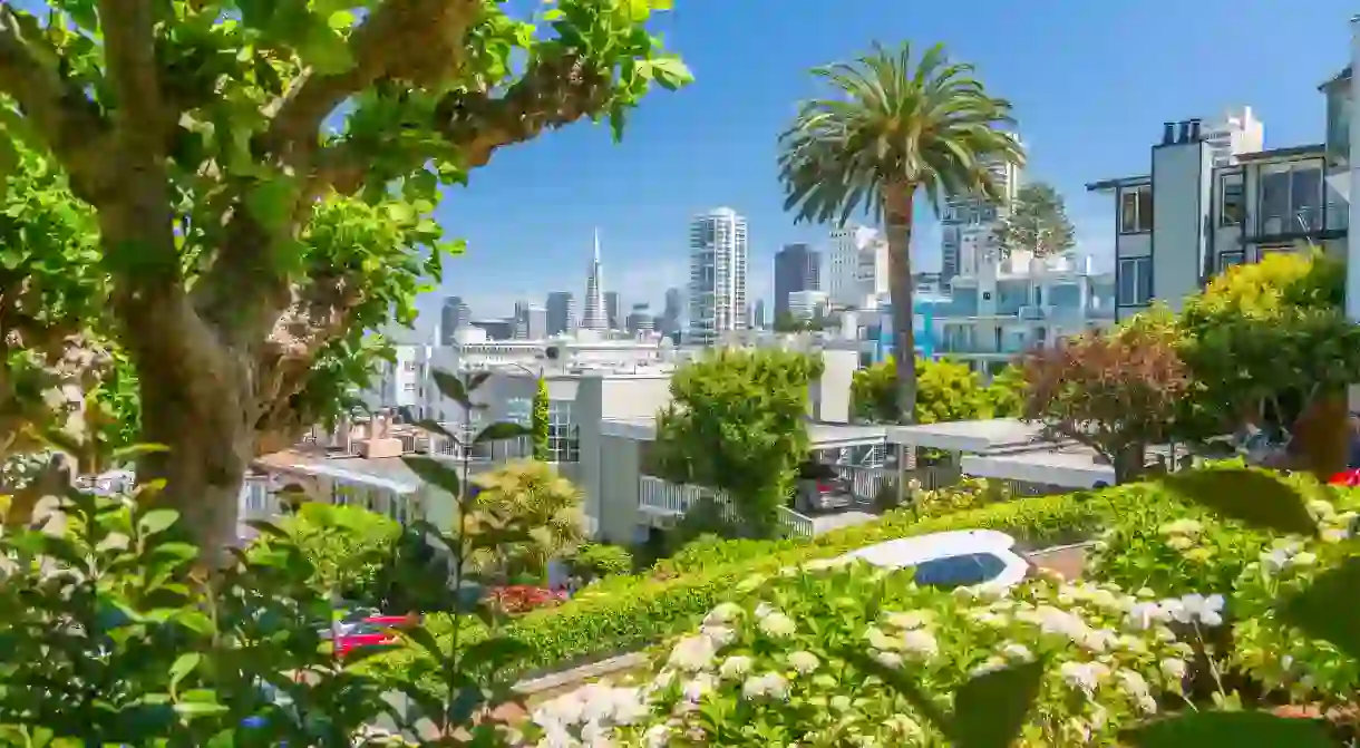 View of cars on Lombard Street, San Francisco, California, United States of America, North America.