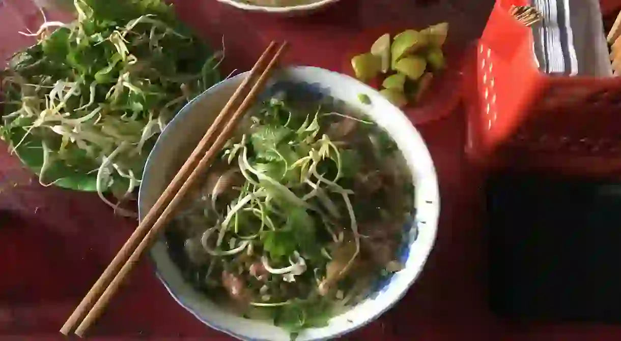 Bun bò Huế and its garnishes