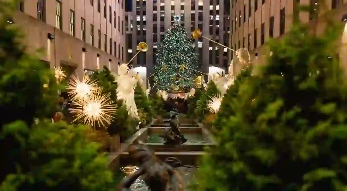 Rockefeller Center Christmas Tree at Night, New York City.