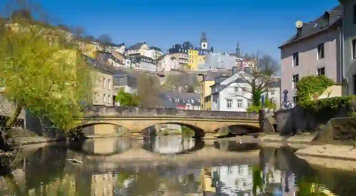 Famous old town of Luxembourg City and the Alzette river.