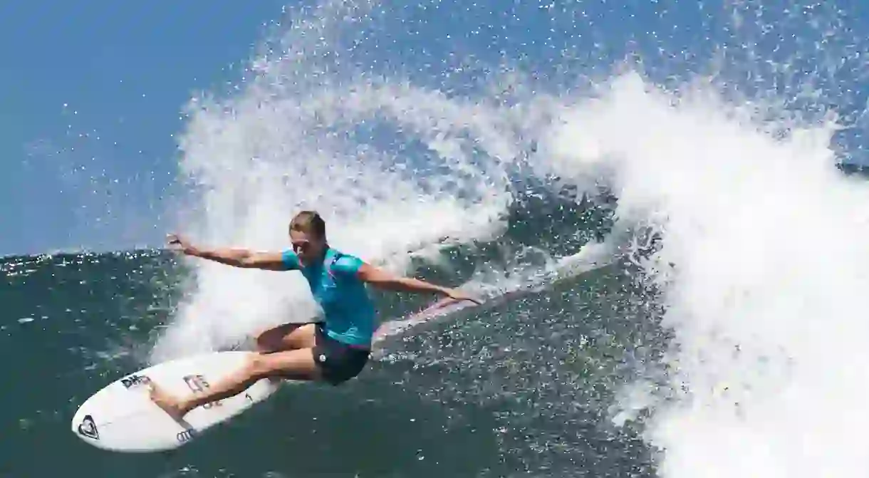 Australian Stephanie Gilmore competes in the Corona Bali Protected surfing event on May 25, 2019