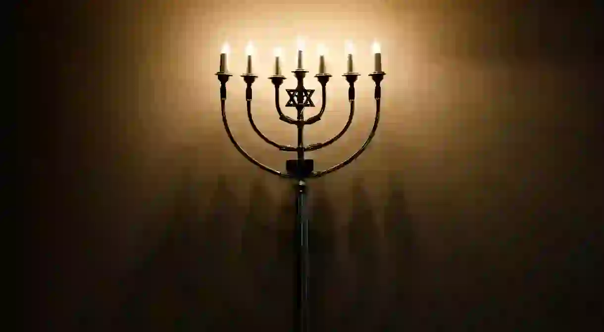 Jewish Hanukkah menorah.