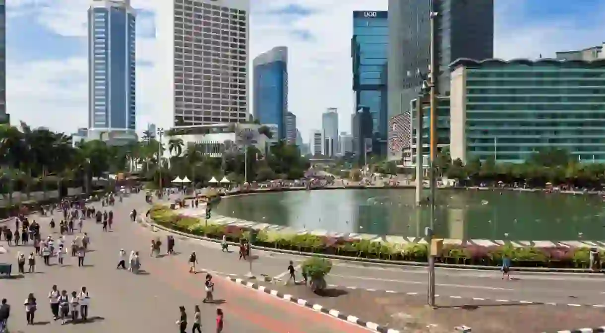 People enjoy the car free day in Jakarta, Indonesia