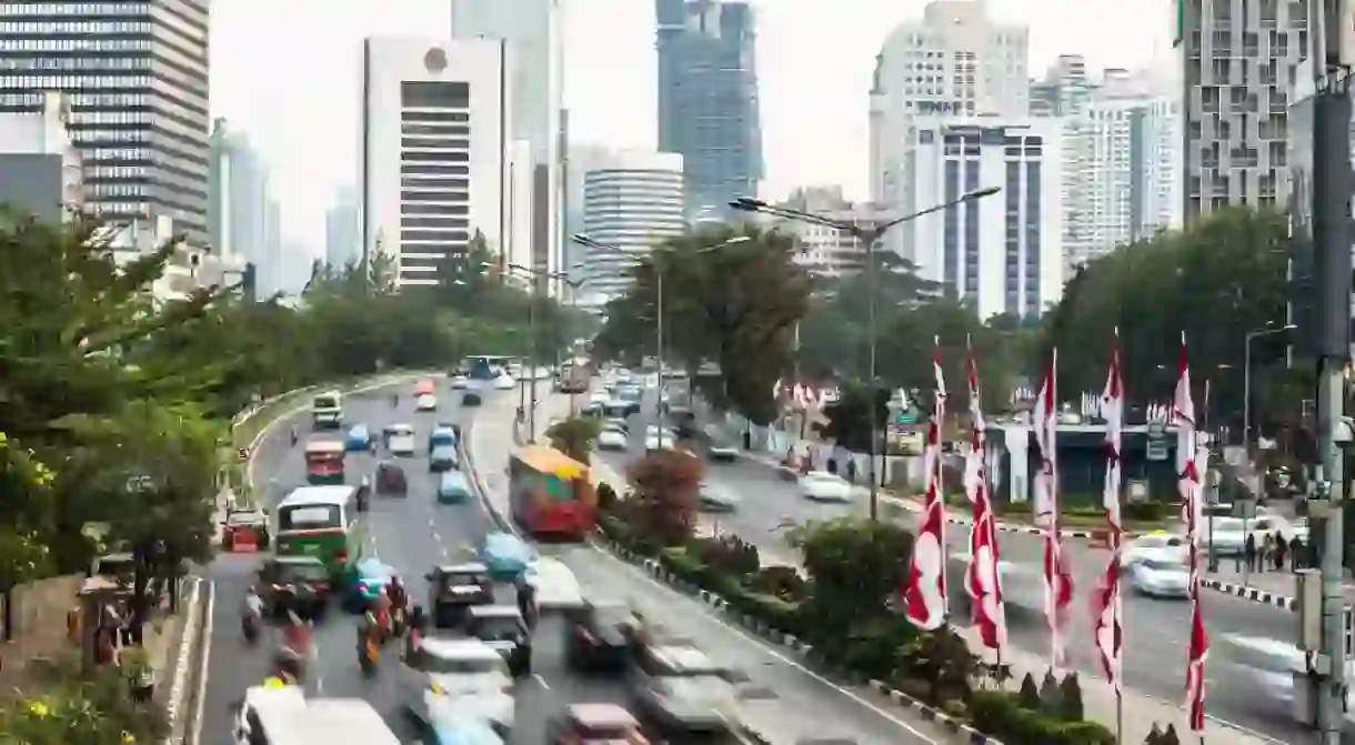 Traffic in the business district of Jakarta in Indonesia