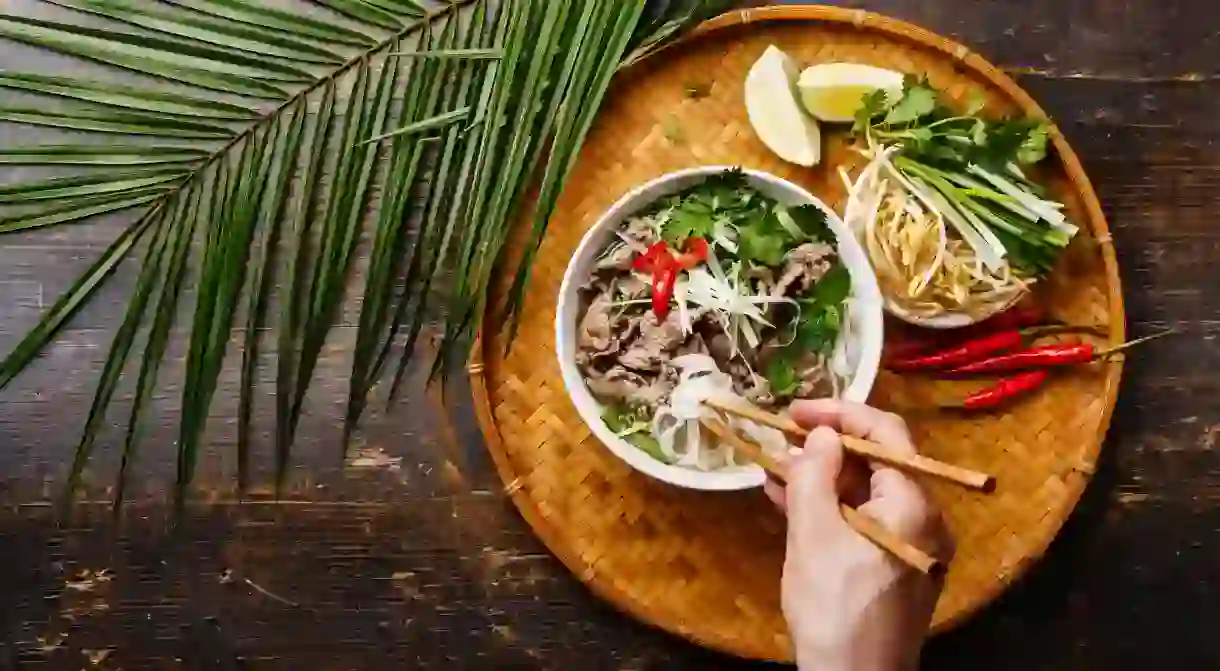 Pho Bo vietnamese Soup with beef.