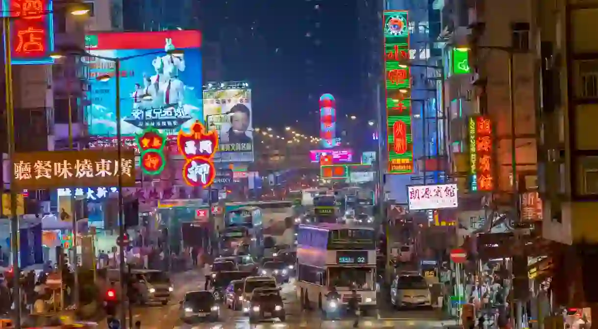 Street scene in Mong Kok, Hong Kong.