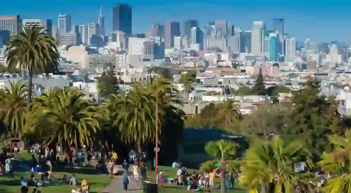 San Francisco skyline from Mission Dolores Park, California.