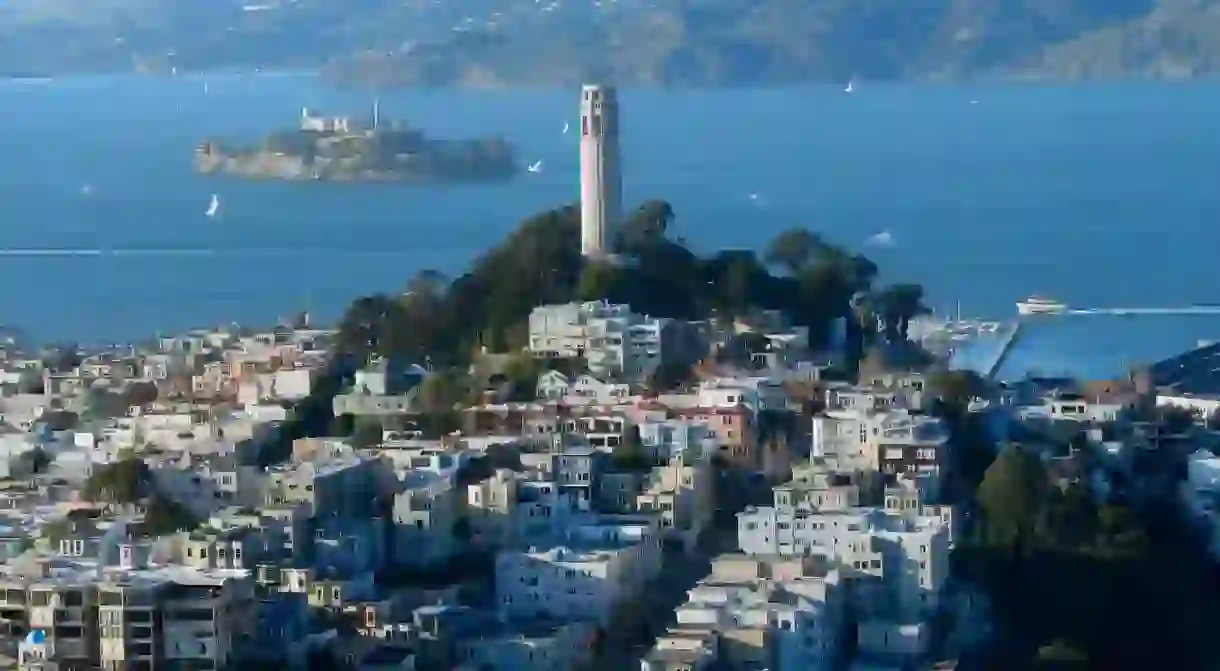 Coit Tower atop Telegraph Hill in San Francisco, California, is one of the citys top attractions