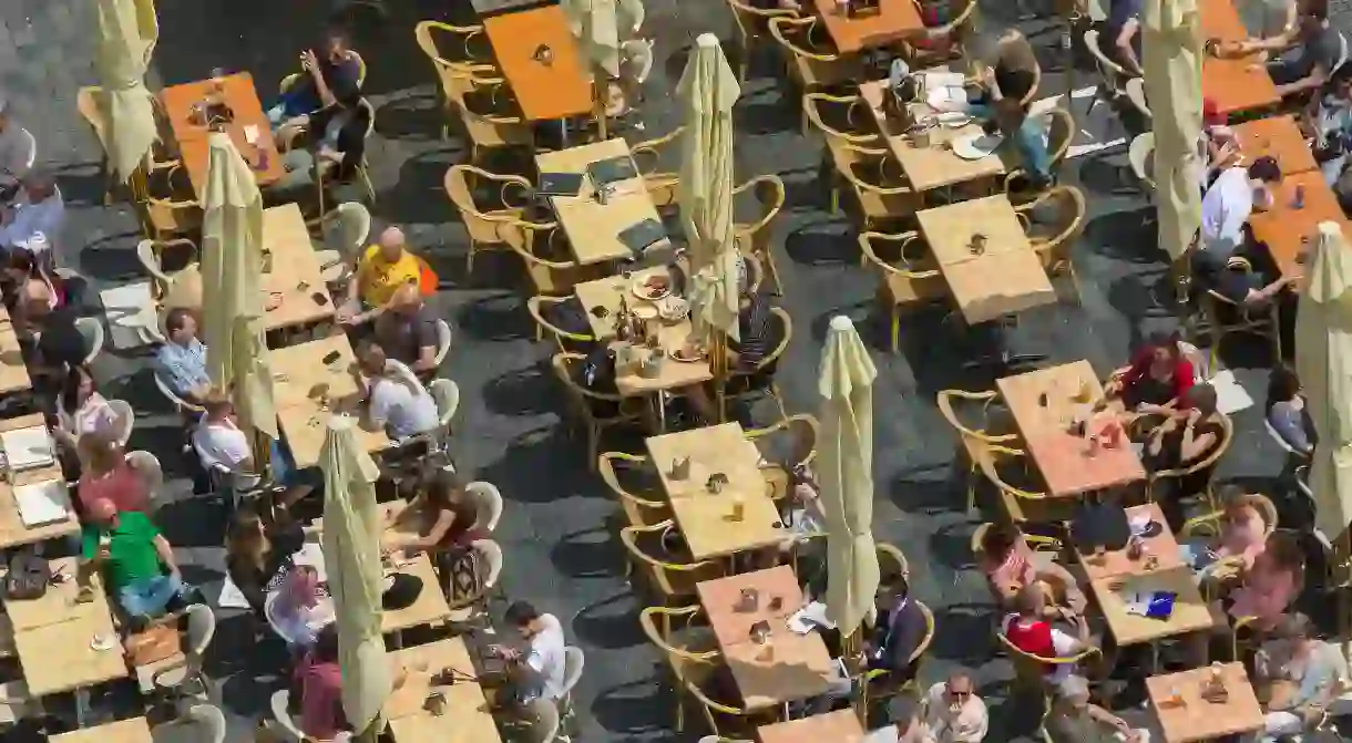 Al fresco diners at a restaurant in Prague, which has some great vegetarian and vegan places to eat