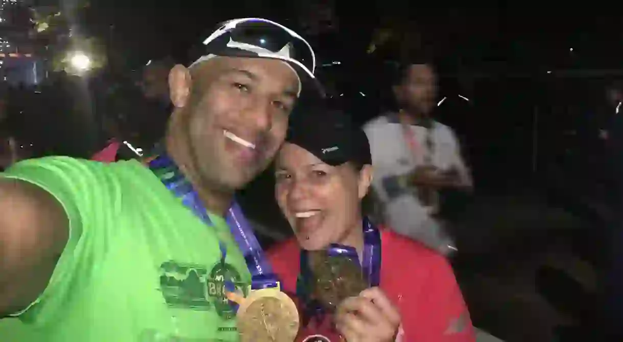 Yasir Salem with his late wife Gweneviere Mann after a marathon