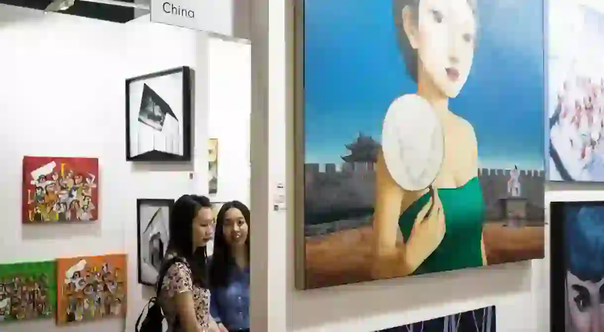 Visitors exploring the exhibits at the Affordable Art Fair in Hong Kong