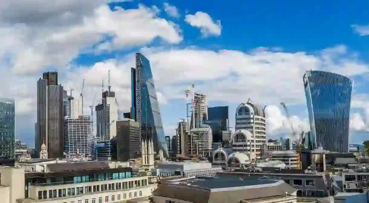 Glass and steel skyscrapers loom large over the City of London, the British capitals historic centre