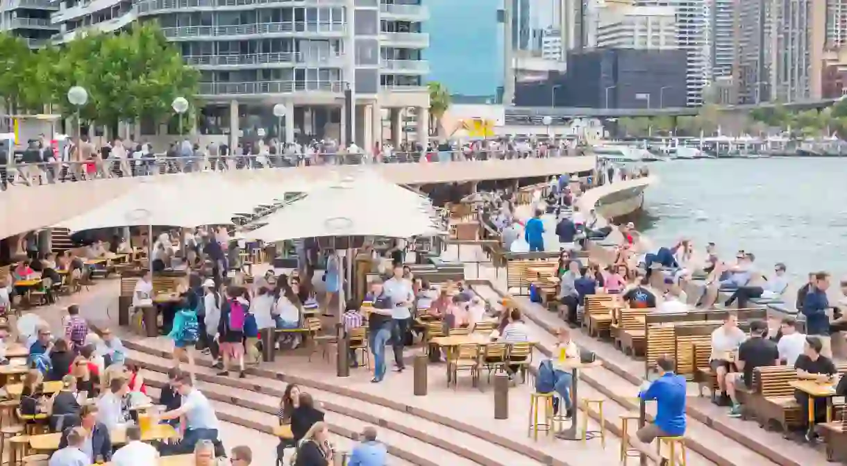 People enjoying food and drink at the Circular Quay in Sydney