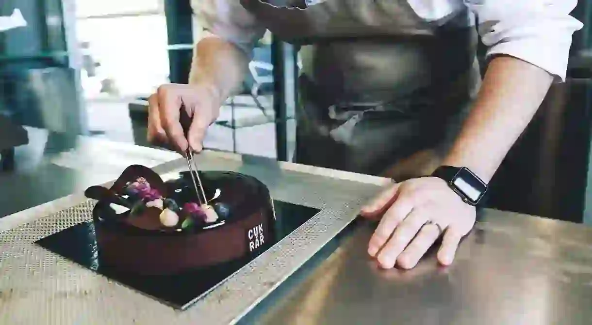 Lukáš Skála prepares a confection at Cukrář Skála, Prague