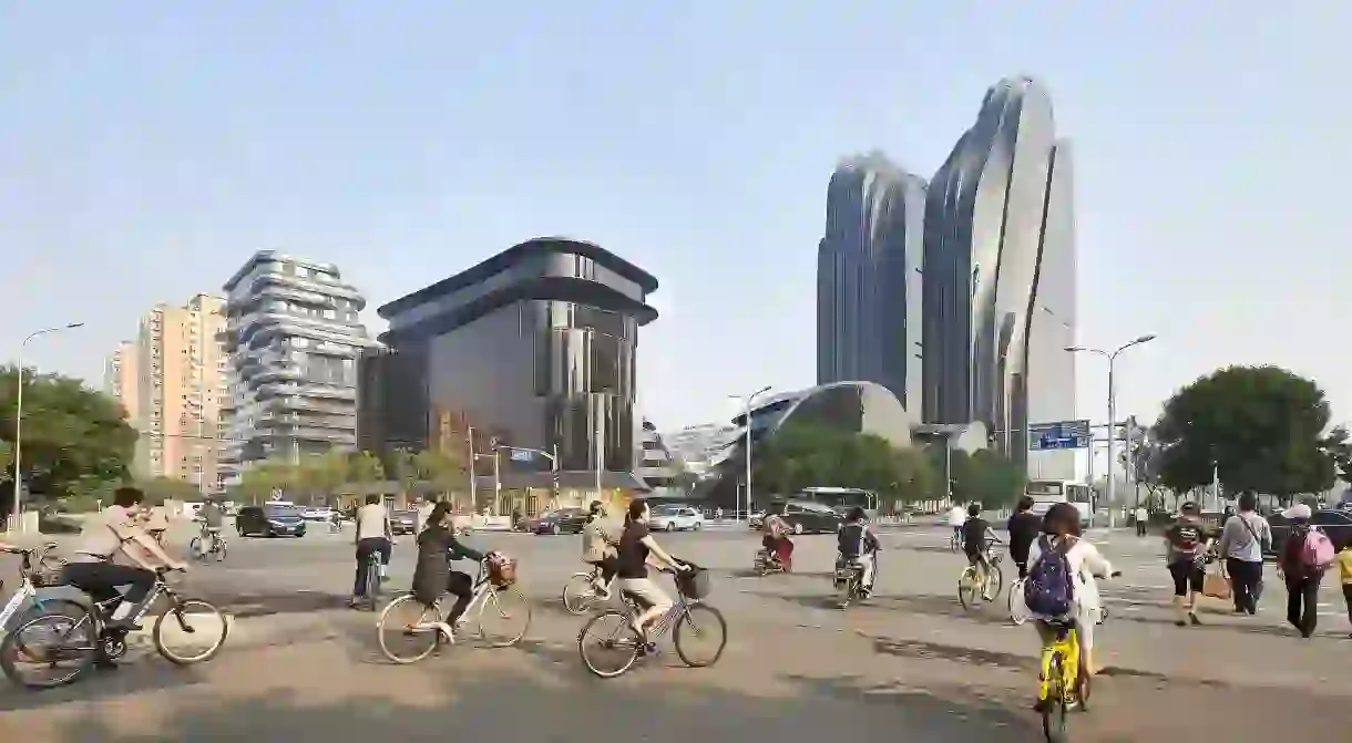 Street view of Beijing with Chaoyang Park Plaza