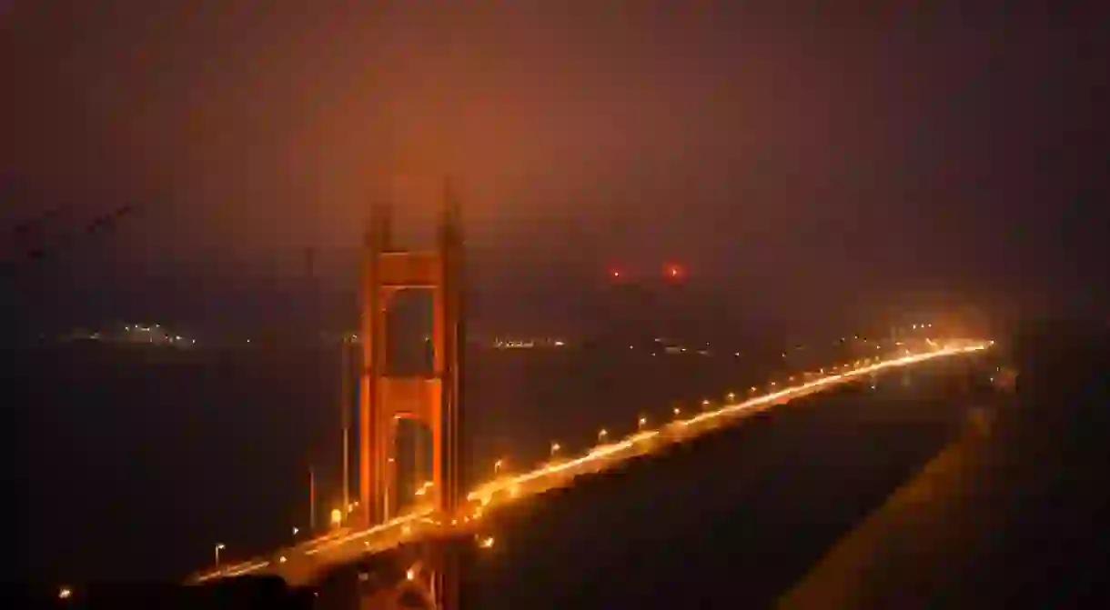 Golden Gate Bridge at night in San Francisco, California, USA.