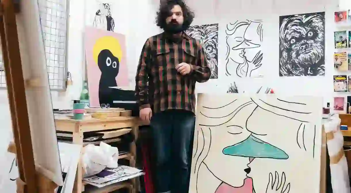 Artist Babak Ganjei in his studio