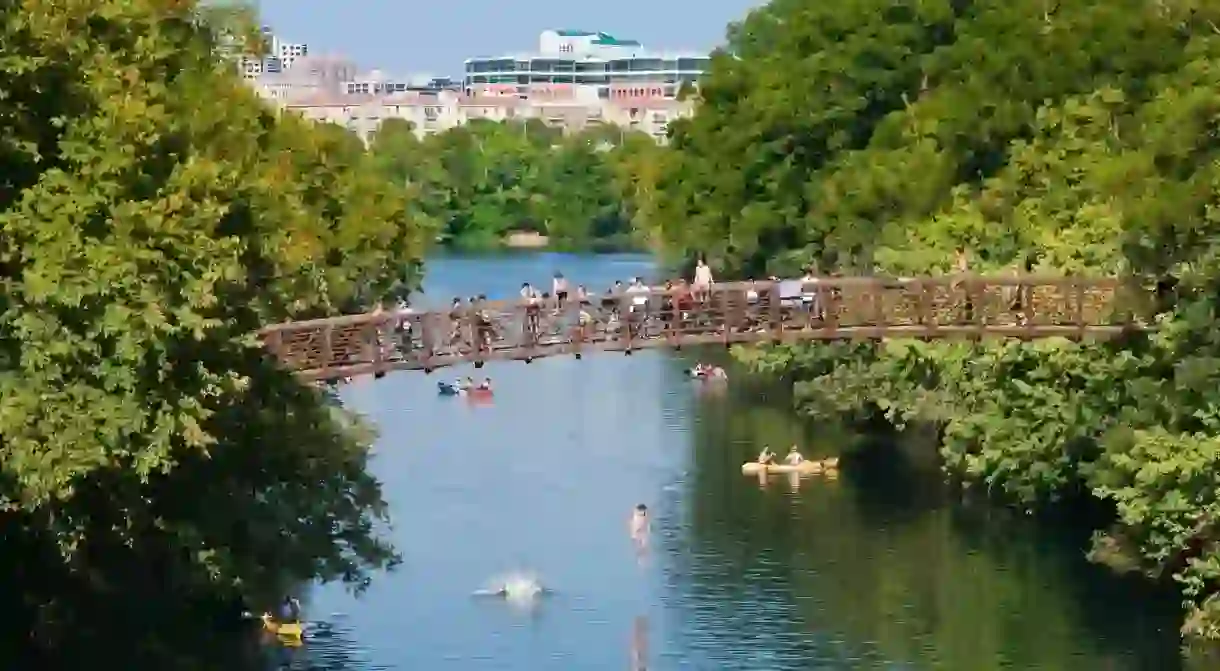 Bridge Jumping in Zilker Park, Austin, Texas.