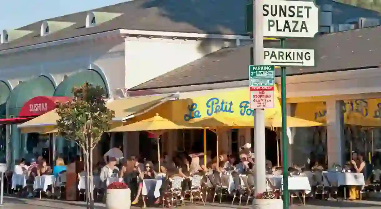 People eating and drinking on Sunset Boulevard, Beverly Hills