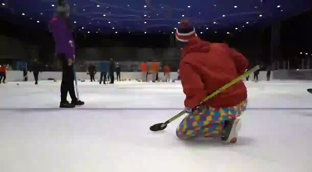 Still from Culture Trip Social Video. Brooklyn Lakeside Curling Club, Brooklyn, New York, USA.