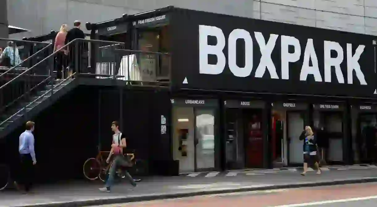 Boxpark, Shoreditch, London, is the first pop-up mall in the world