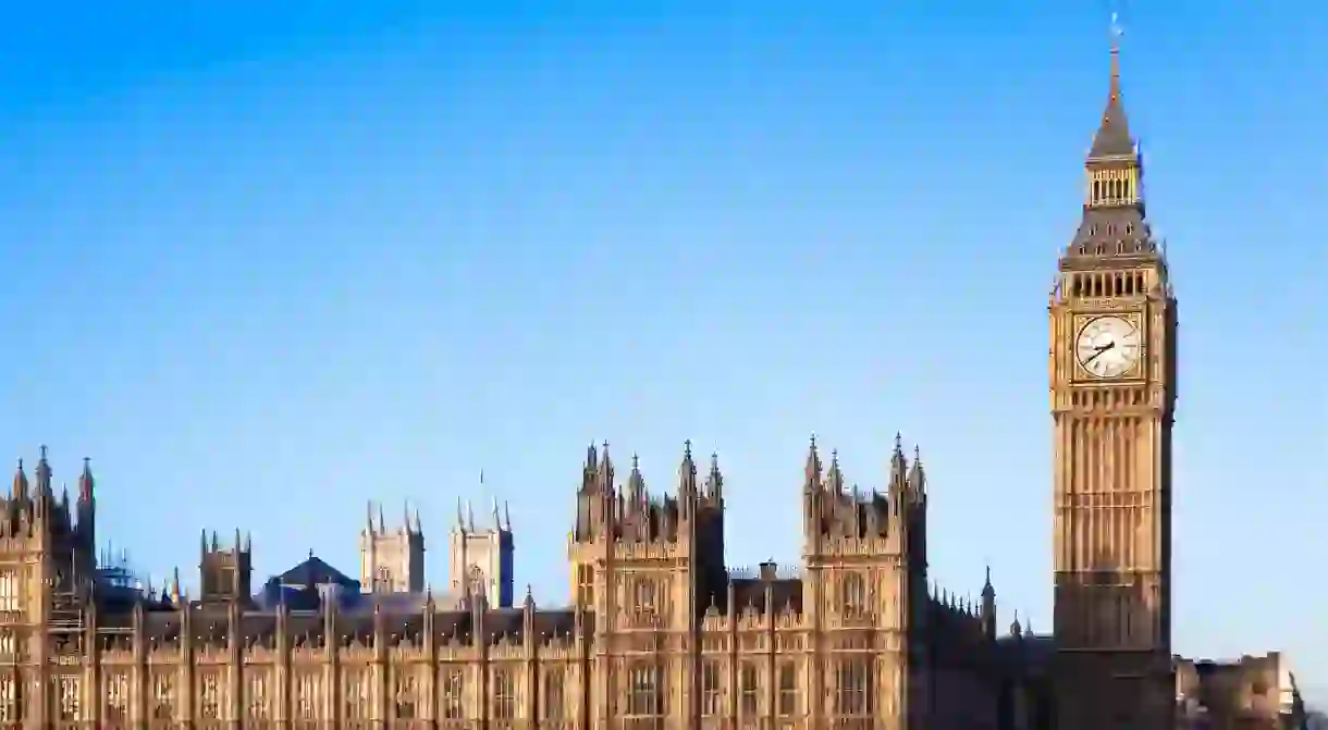 Big Ben stands against a typically blue English sky