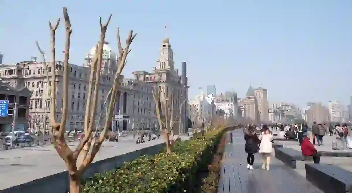 People take in the views of Shanghai, China