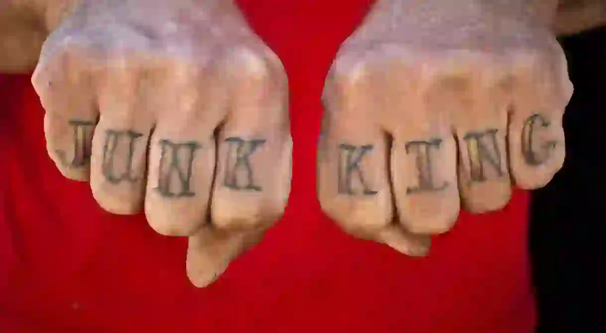 Vince Hannemann displays his ‘JUNK KING’ tattoos