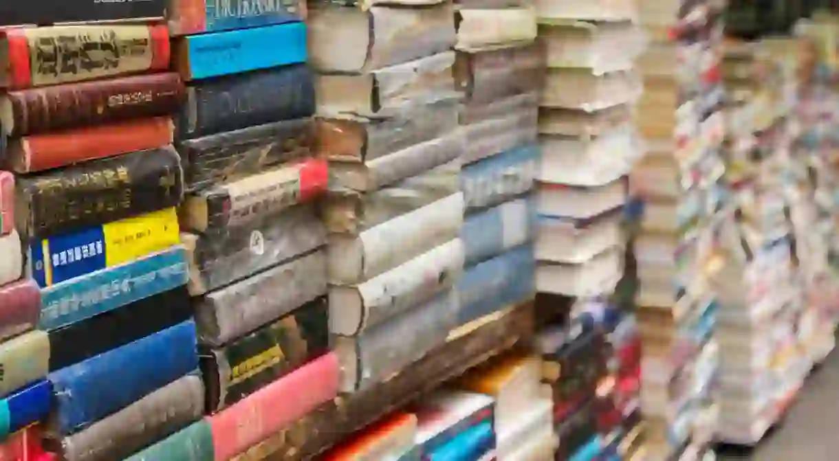 Books for sale at a market in Hong Kong