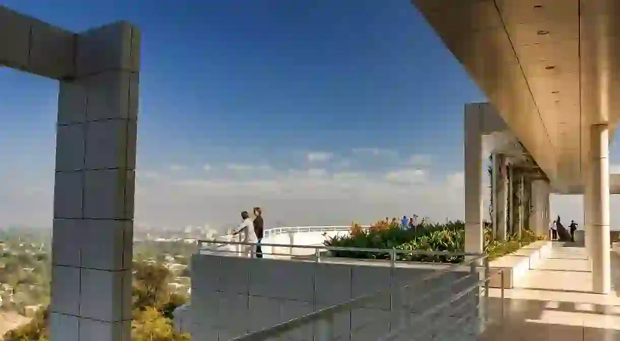 On the terrace at The Getty Center Museums South Pavilion in Brentwood, Los Angles, California, USA