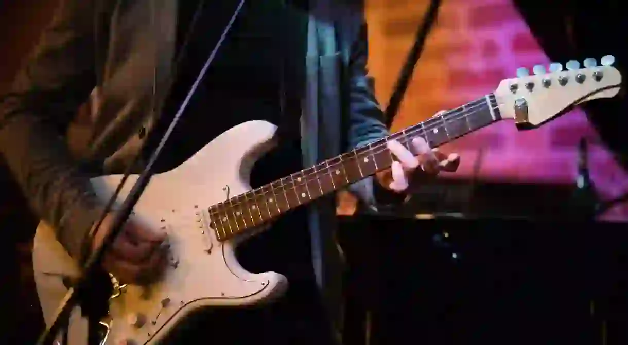 Musician playing jazz guitar