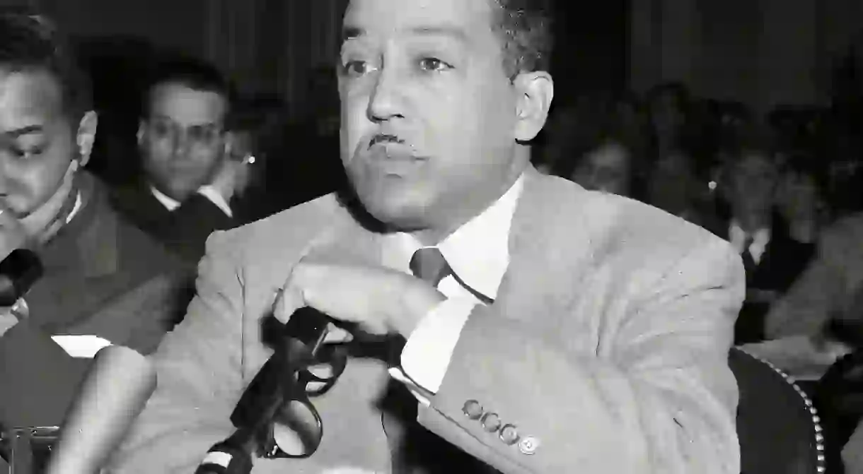 Mandatory Credit: Photo by Uncredited/AP/REX/Shutterstock (6644343a) Langston Hughes Poet and author Langston Hughes speaking before the House Un-American Activities Committee (HUAC) in Washington, D.C. Hughes, Adrienne Rich, Allen Ginsberg, and Wallace Stevens are among the poets whose work recently became available in electronic format. Random House Inc., W.W. Norton and several other publishers now routinely release new books in both print and digital versions Poetry-E-books, Washington, USA