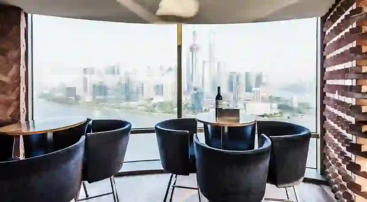 The rooftop bar of the Hyatt on the Bund offers views of the Huangpu River