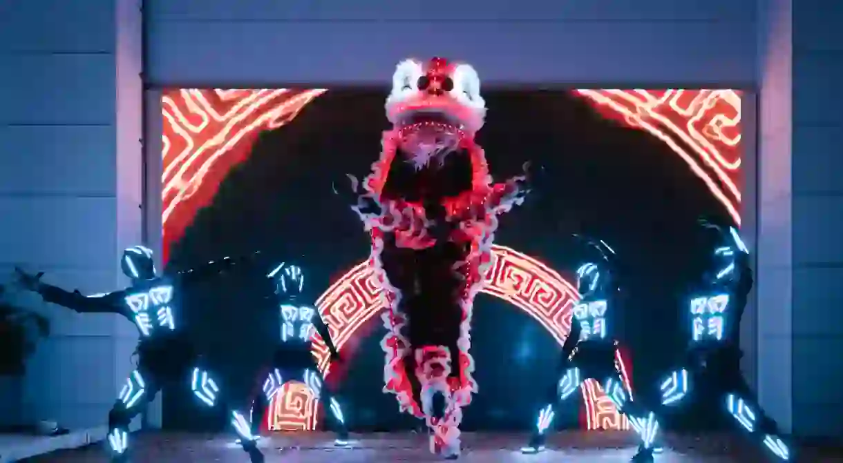 Lion dancing lights up a stage