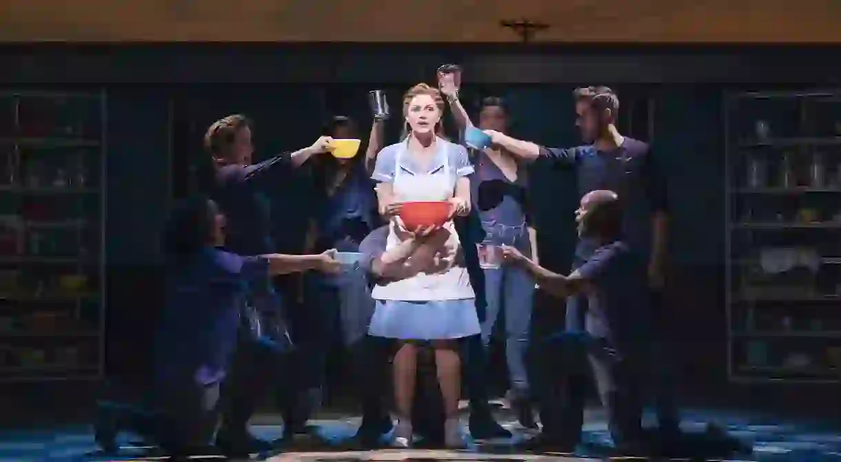 The cast of ‘Waitress’ performs at The Adelphi Theatre, London