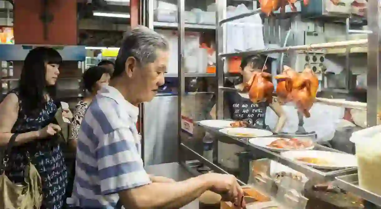 Michelin-starred Liao Fan Hong Kong Soya Sauce Chicken Rice and Noodle stall in China Town Complex, Singapore.