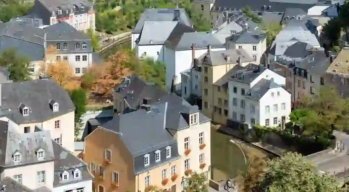 Aerial view of the Old Town and Grund, Luxembourg