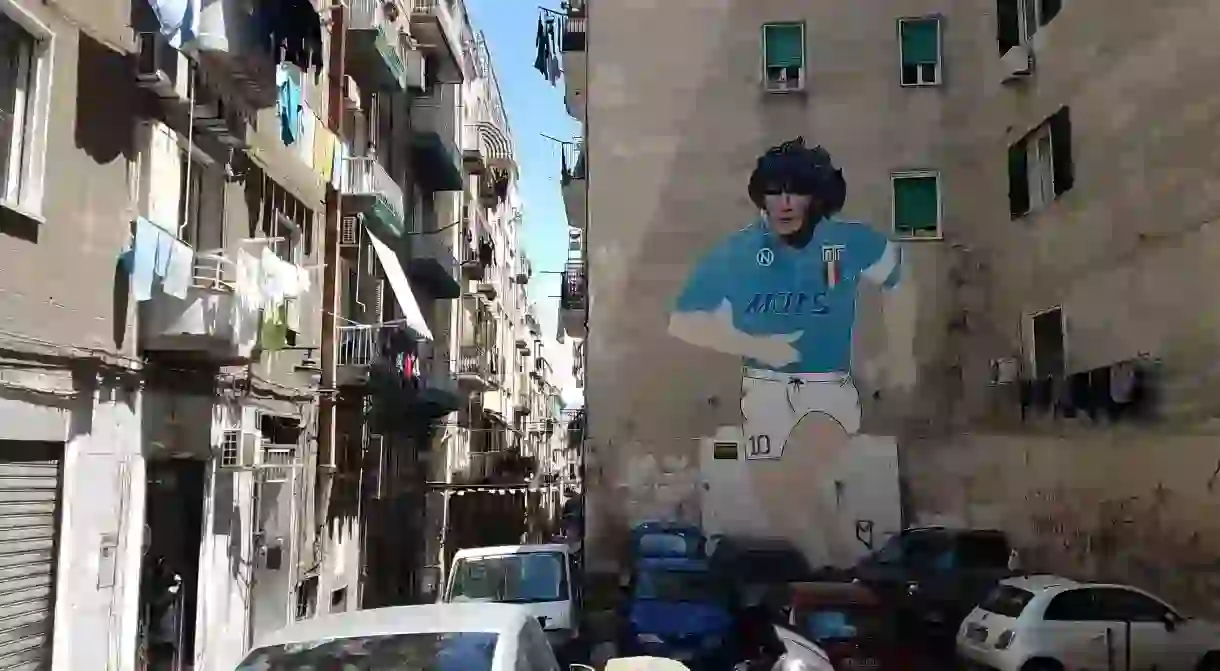 A Diego Maradona mural in Naples