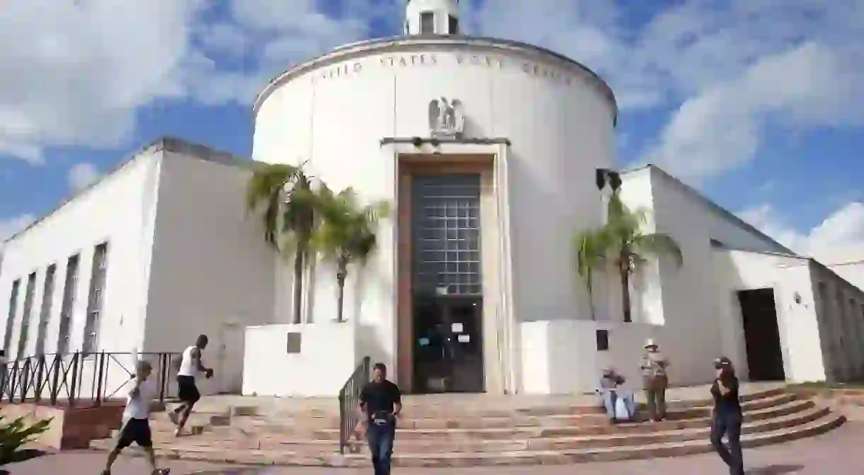 The Miami Beach Post Office is a well-preserved example of Depression Moderne architecture