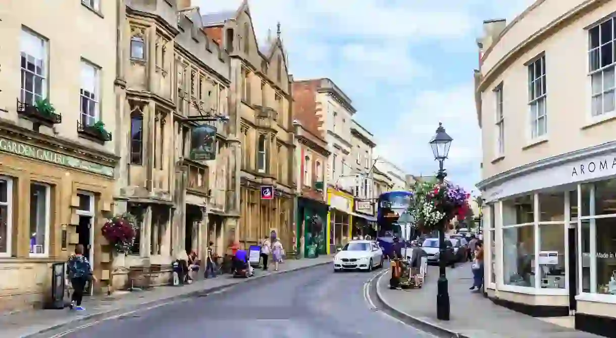 Glastonbury town centre, UK