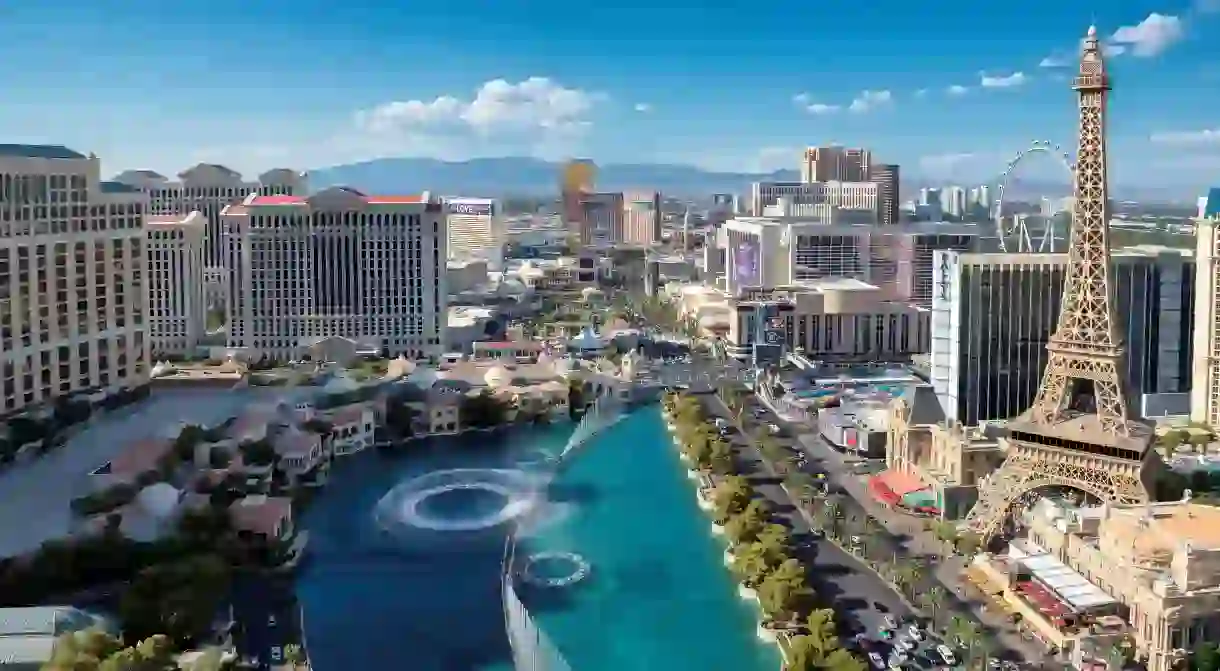 The Las Vegas Strip creates an iconic skyline on a sunny day