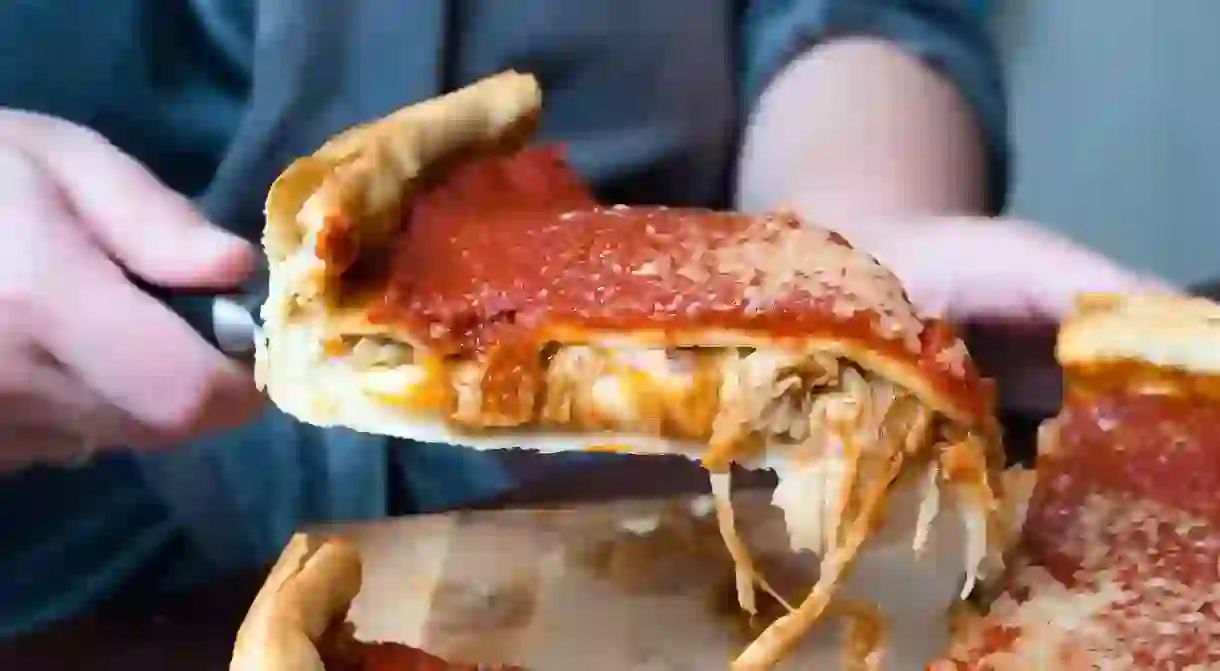 Chicago’s deep-dish pizza gets its iconic look thanks to its many layers and sky-high crust