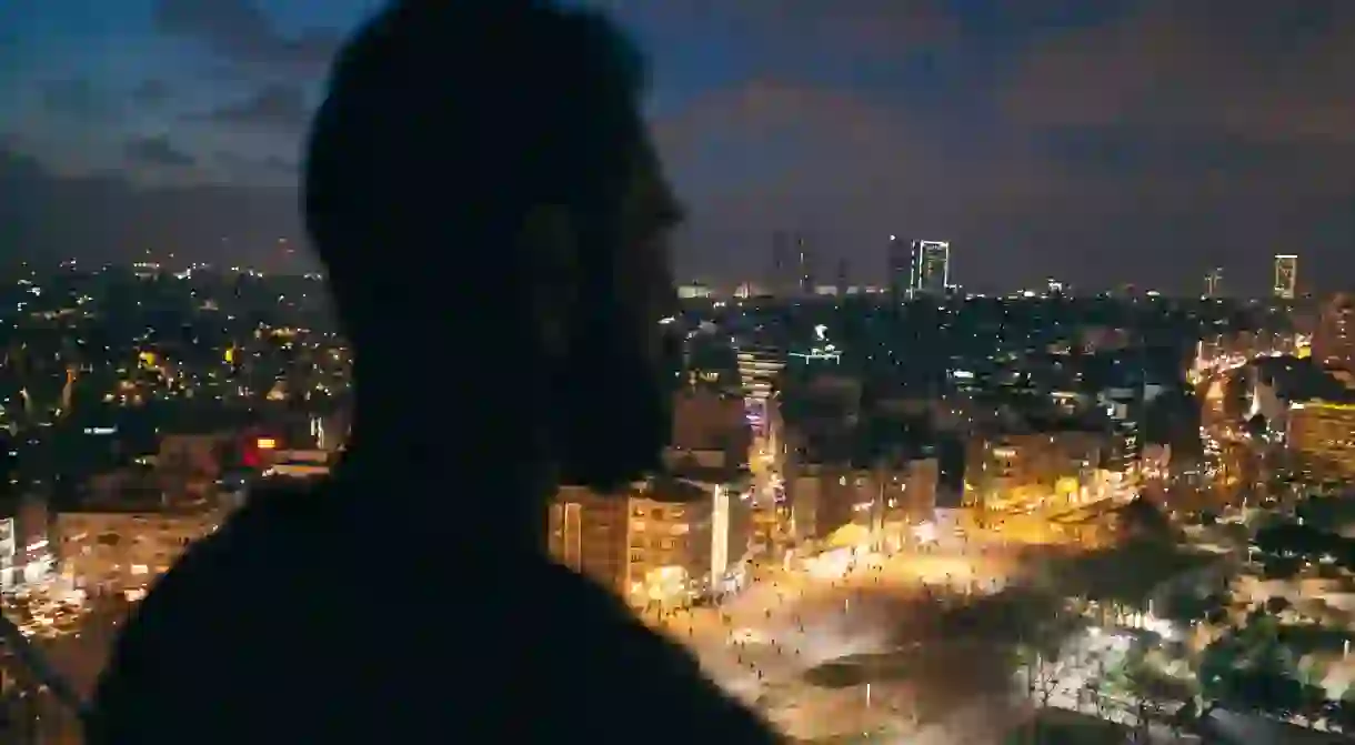 Syrian LGBTQ refugee know as F overlooking Taksim Square, Istanbul