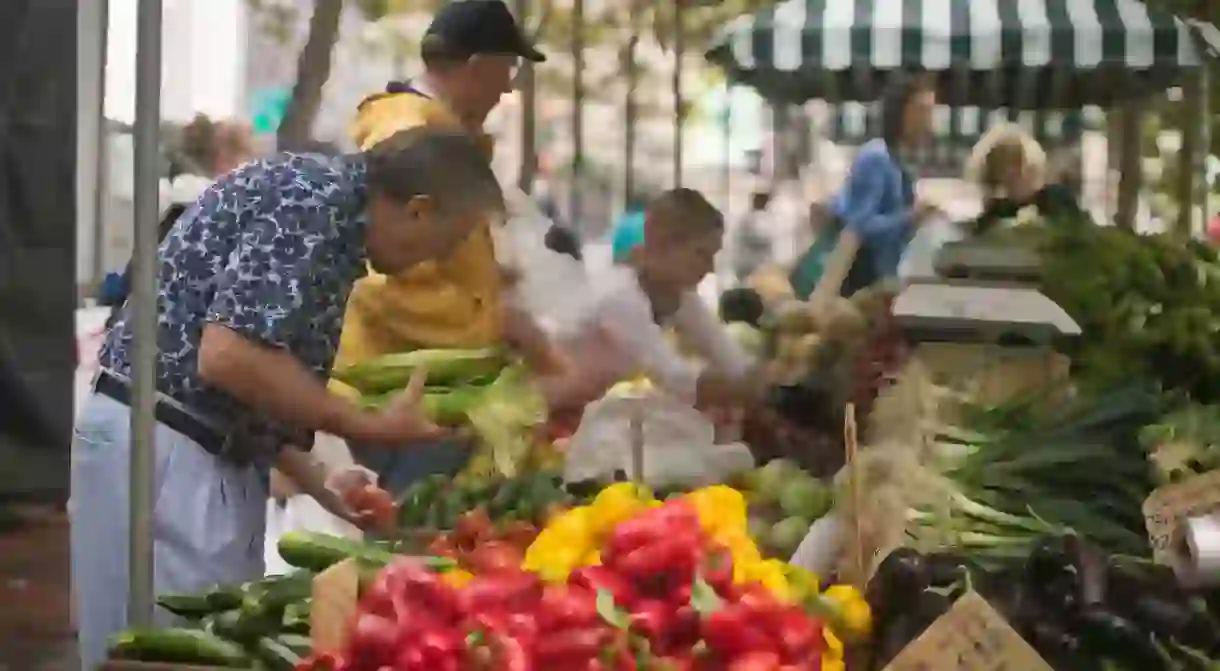 Shoppers browse at the Copley Square Farmer’s Market