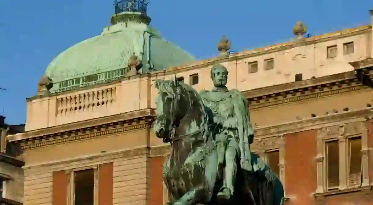 The monument to Prince Mihailo stands in front of Belgrade’s National Museum in Republic Square 