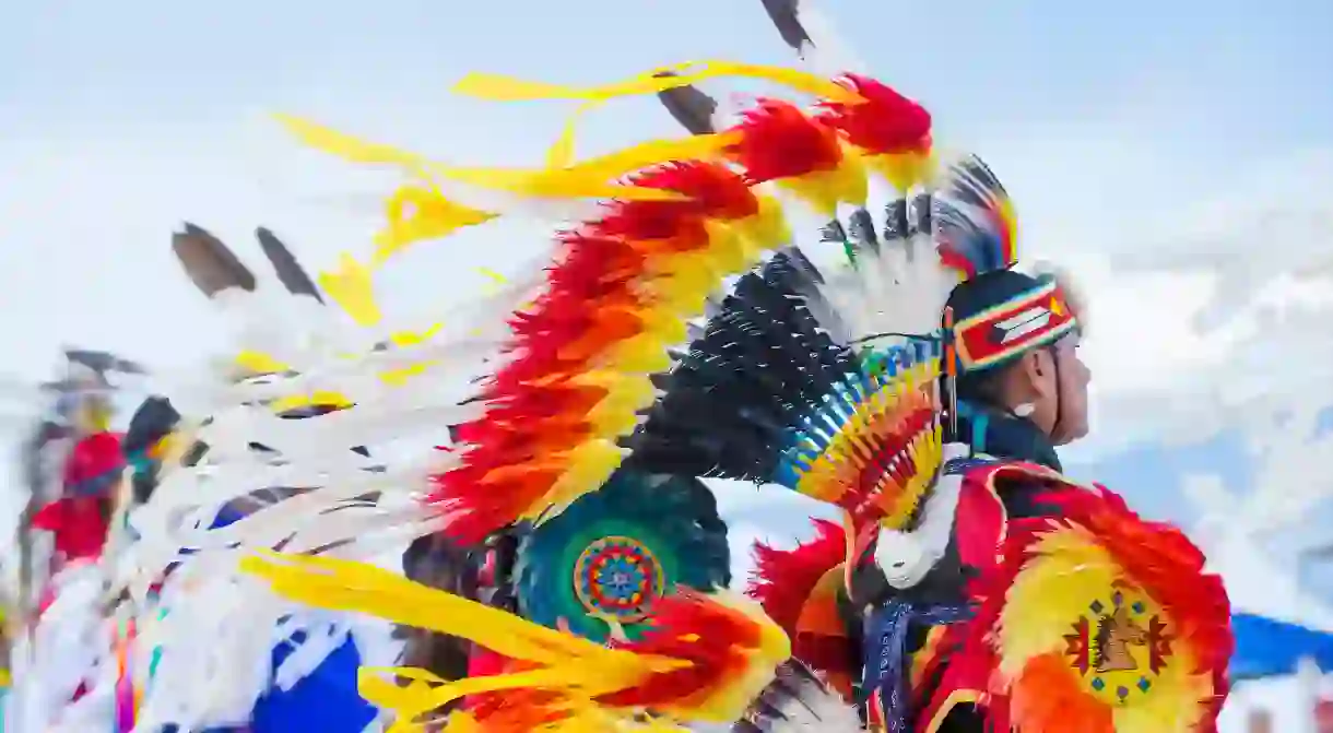 A tribal member takes part in the 25th Annual Paiute Tribe Pow Wow in Las Vegas