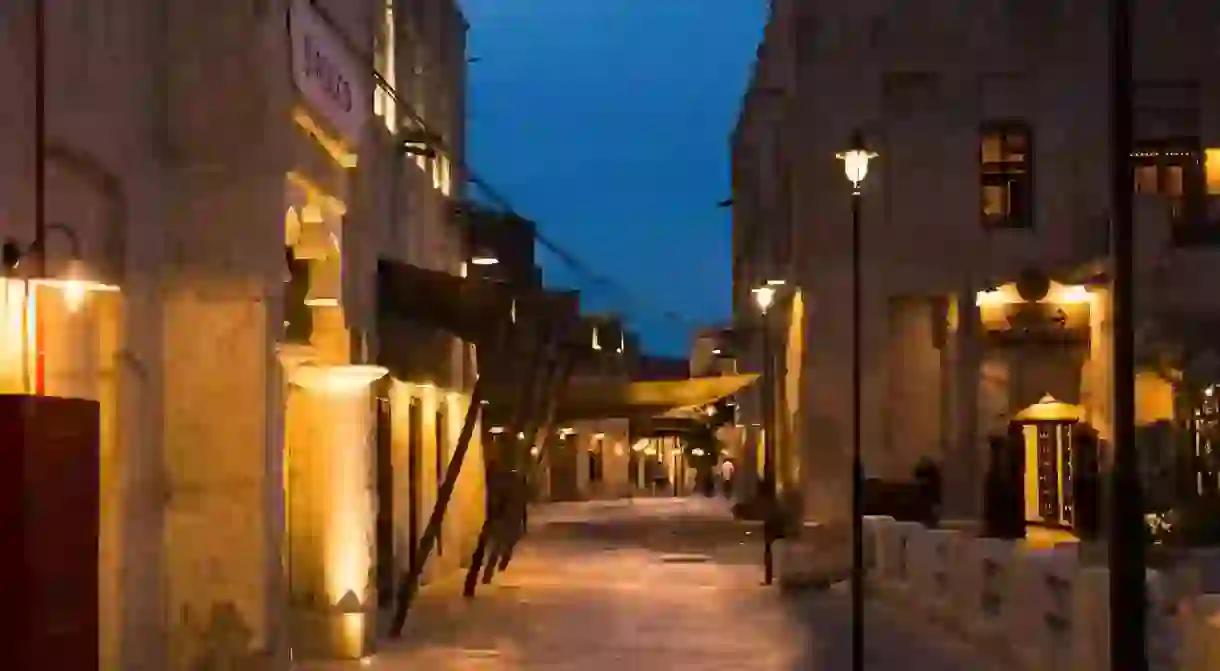 The historical Al Fahidi neighborhood at dusk, Dubai