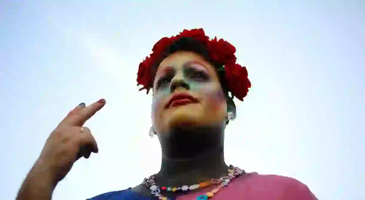 A participant in the annual Pride parade in Jerusalem