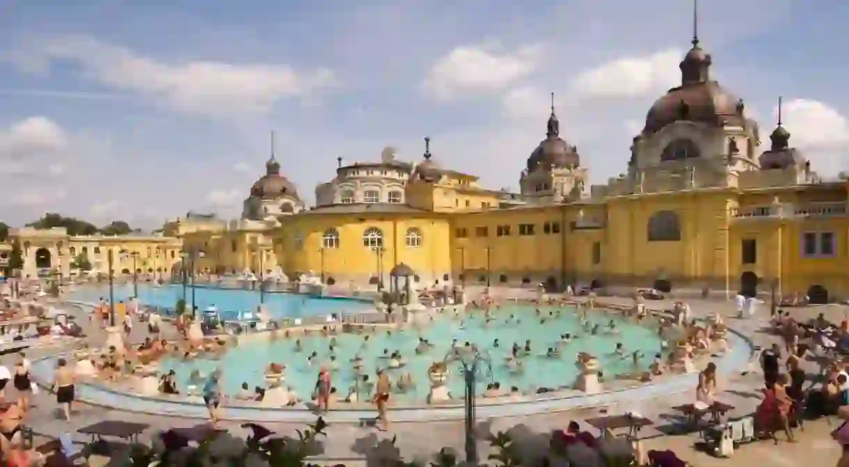 Budapest’s Széchenyi Baths are renowned for their Neo-Baroque and Neo-Renaissance architecture