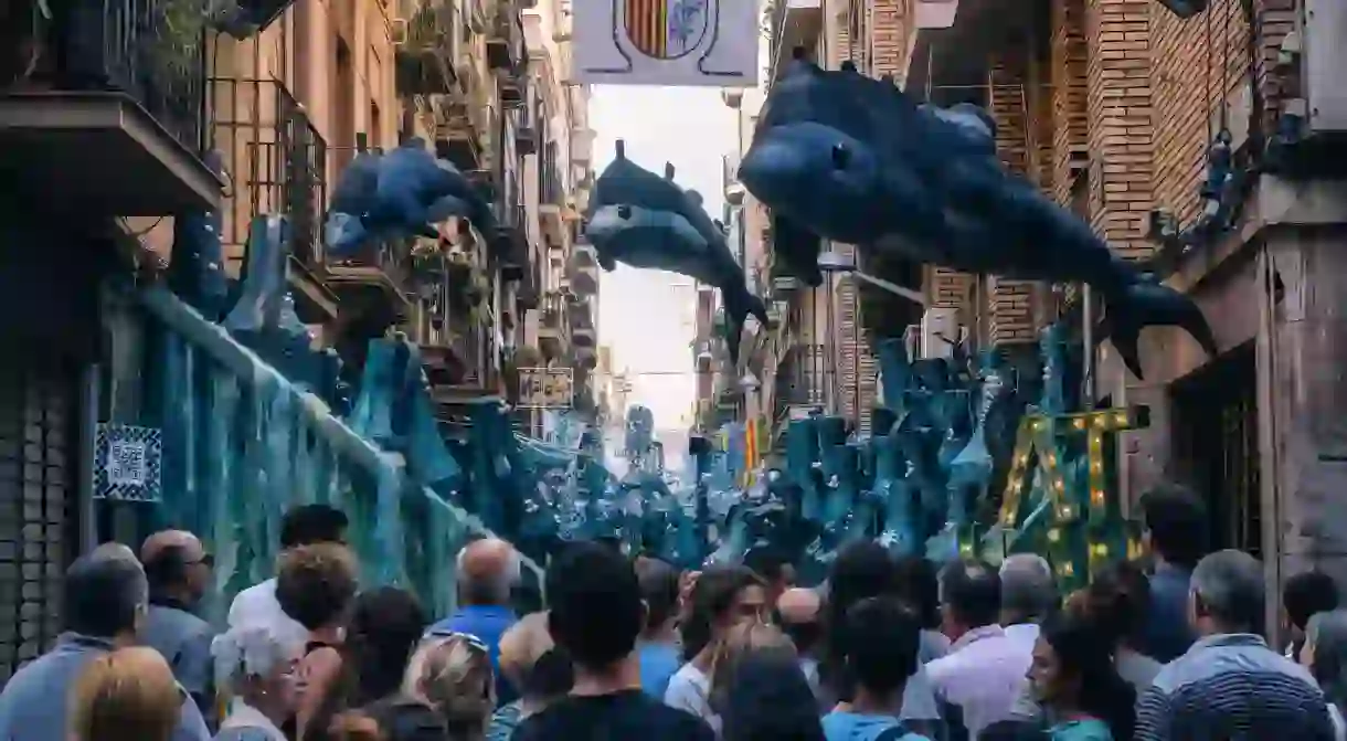 The Gràcia neighbourhood is decorated with handmade sculptures